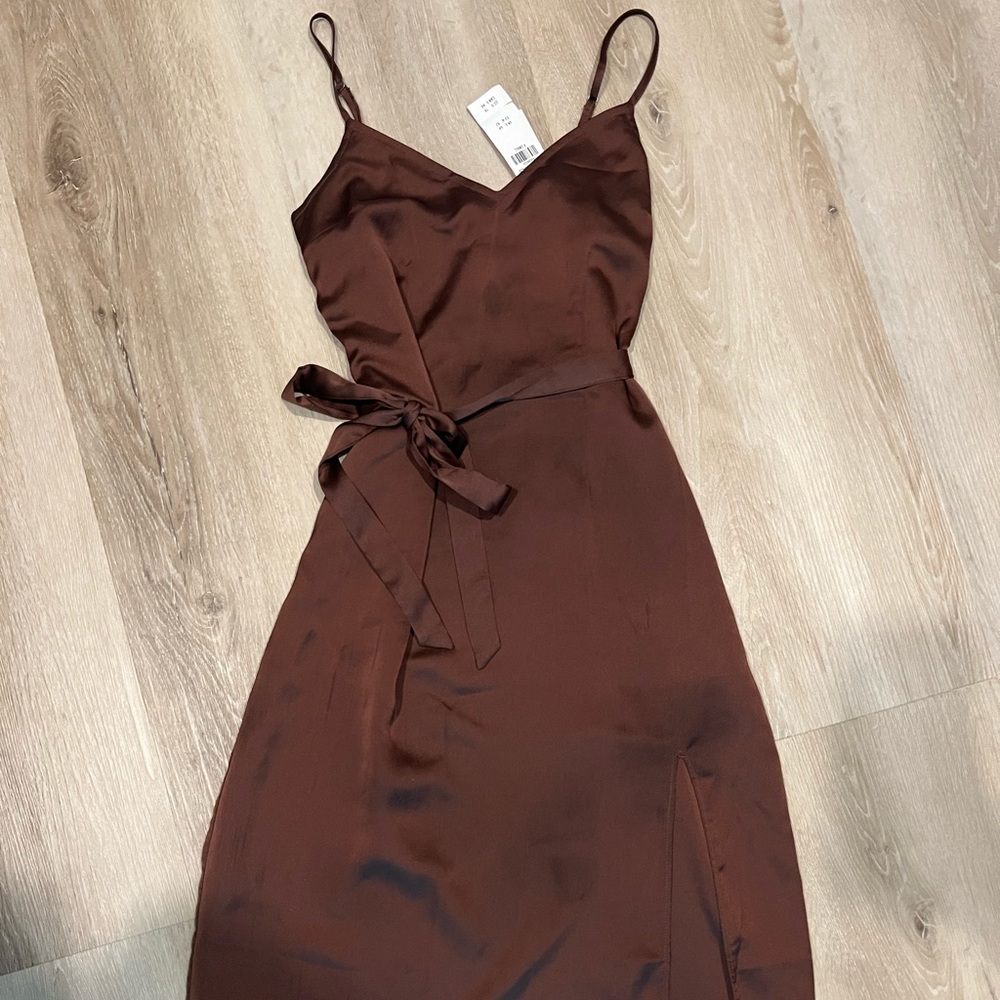 Abercrombie & Fitch brown silk slip midi dress sz XS NWT